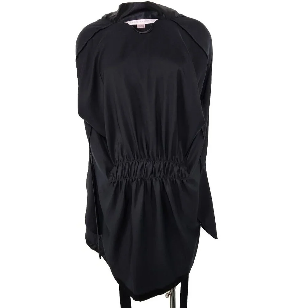 Vintage Y2K Victorias Secret Black Satin Robe One Size Short Dainty Romantic